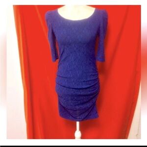 Sandro puff sleeve lace mini dress blue size 1 bodycon